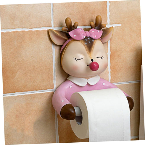 Uonlytech Decorative Cartoon Toilet Paper Holder Pink Wall-Mounted Roll Paper Rack Bathroom Tissue Dispenser for Home