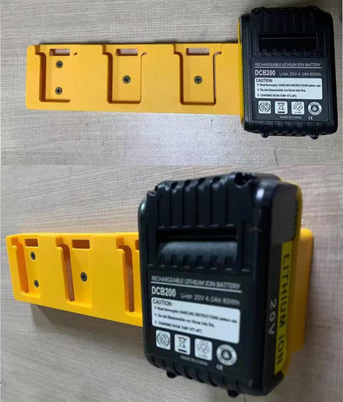Battery Rack Compatible DeWalt 20V Battery Holder, Mount 4 Slot Bulk Battery Garage Tool, Dewallt 20v Tools, Wall Display Hook Holder (Yellow-1pc)