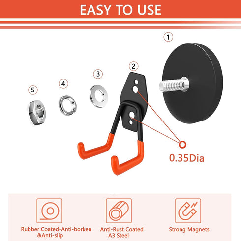 Heavy Duty Large Magnetic Hooks, 4 Pack Strong Magnet Hooks for Garden Tools, Workshop, Anti-Scratch Holder