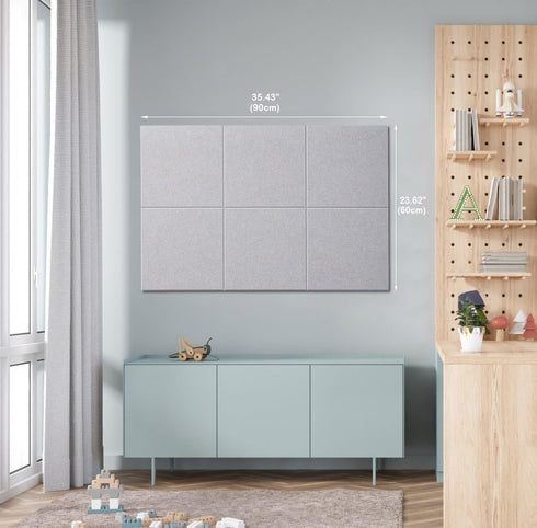 Large Felt Wall Tiles Bulletin Board, 6 Pack 11.81”x11.81”x0.47” with Safe Removable Adhesive Tabs for Home Office