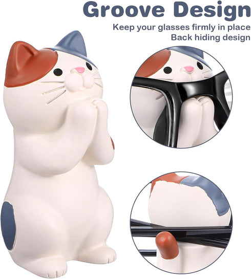 AOZUO Cat Glasses Holder, Cute Glasses Holder for Desk, Resin Eyeglasses Stand Sunglasses Stand Display Eyewear