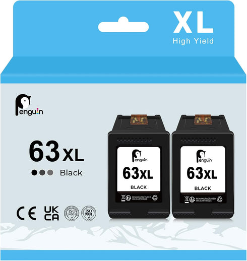Penguin 63XL Black Ink Cartridges Remanufactured for HP Printer Deskjet 3637 3630 3632 1112 1110 Envy 4520 4512 4516