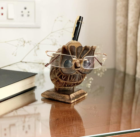 The Great Indian Bazaar Handmade Wooden Reading Glasses Spectacle Case & Pen Pencil Display Stand Holder Tabletop Desk Accessories Office Stationary Organizer For Home Office College (Natural Finish) by The Great Indian Bazaar