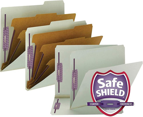 Smead 100% Recycled End Tab Pressboard Classification File Folder, Legal Size, Gray/Green, 10 per Box