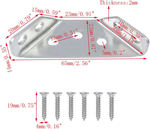 24pcs Universal Stainless Steel Furniture Corner Connectors Silver Triangular Support Brackets Small Angle Corner