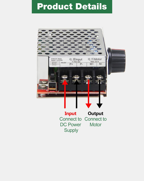7-70V PWM DC Motor Speed Regulator 30A for 12V 24V 48V 60V 70V Speed Control with Potentiometer