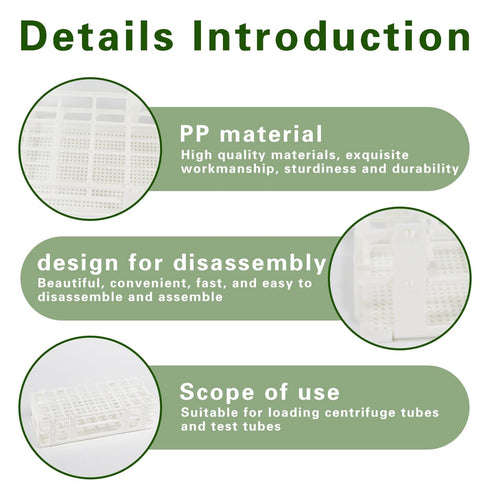 Plastic Test Tube Rack for 20mm, 40 Wells, Detachable (White, 40 Hole)