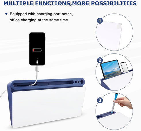 Glass Desktop Whiteboard with Storage, Desk White Board with Keyboard Stand, Drawers for Home, School, Office