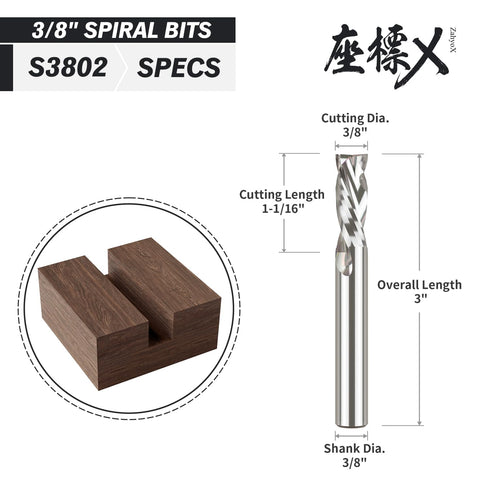 3/8 Compression Bit CNC, Solid Carbide Spiral Router Bit, 3/8" Cutting Dia, 3/8" Shank, CNC Router Bits