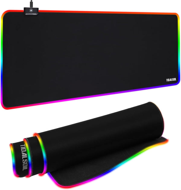 RGB Large Gaming Mouse Pad, 12 Light Modes, Oversize Anti-Slip Rubber Base Mouse Mat for Computer PC Games (31.5x11.8in