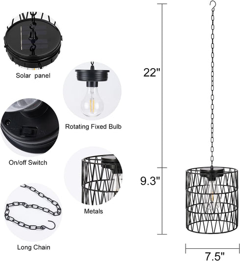 Bulb Livinlarge Hanging Pendant Lights,Metal Solar Outdoor Chandelier,Solar Hanging Lights with Warm White LED