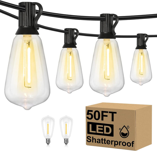 Brightever 50FT Outdoor String Lights Waterproof, 2700K Bright LED Patio Lights with