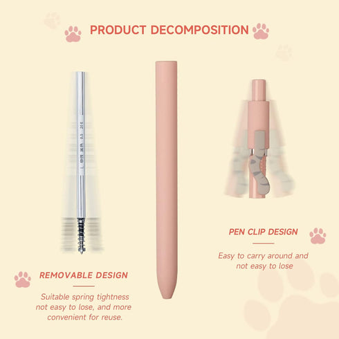 Cat Pens, 4 Pcs 0.5mm Cute Kawaii Black Ink Fine Point Smooth Writing Pens, High-End Cat's Tail Retractable