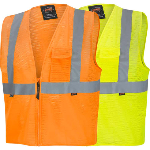 Pioneer High Visibility Tricot Mesh Zip-Up Safety Vest Reflective Tape Yellow/Green Unisex 4XL