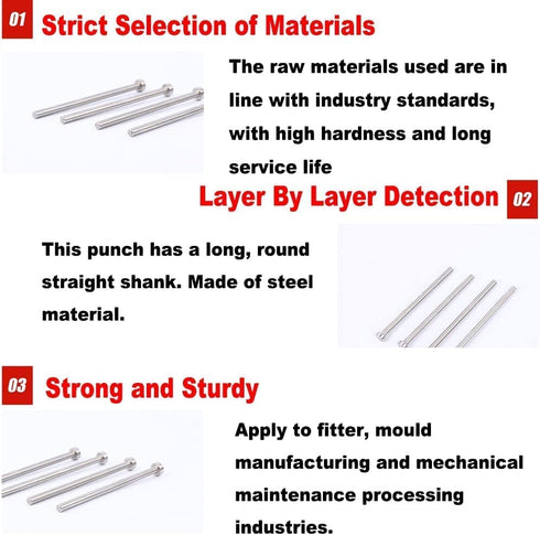 Utoolmart 2mm Dia Round Tip Steel Straight Ejector Pin Punch, 150mm Long, Silver Gray, 10pcs