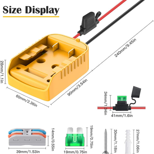2 Packs Power Wheels Adapter for Dewalt 20V Battery Converter Kit with Fuse, Switch, Wire Terminals, 12AWG