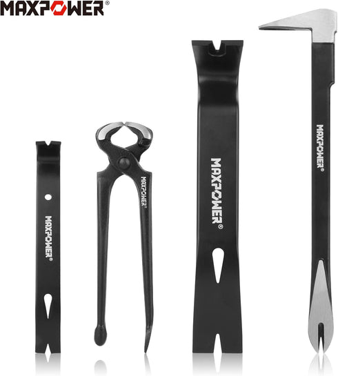 4-Pieces Set, 12-inch 8-inch 10-inch 7-inch MAXPOWER Pry Bar Utility Claw Pry Bar, Nail Puller, and Flat Pry Bar