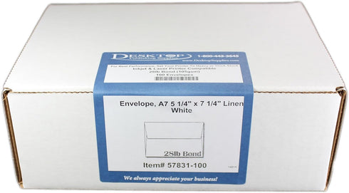 White Linen Envelope, 5 1/4 x 7 1/4, Pack of 100