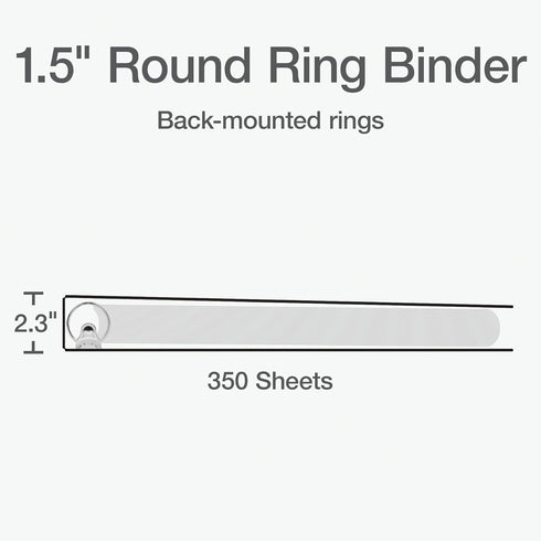 Oxford 1.5" Round Ring Binders, View Binder, XtraLife Hinge, Non-Stick, PVC-Free, White, 350 Sheet Capacity