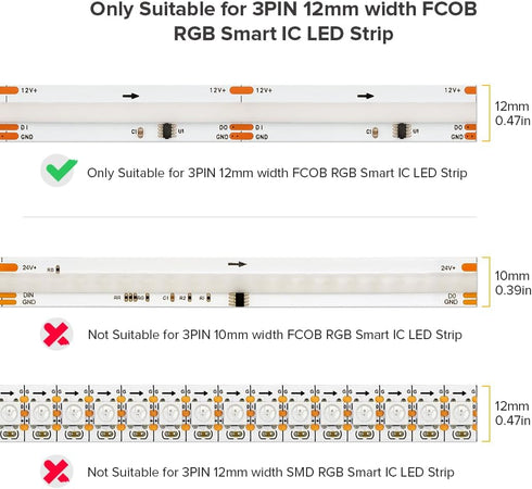 FCOB 12mm 3Pin WS2811 720LED/m 22AWG 3Pin COB Connectors Kit for RGB Smart IC Strip, L-Shaped Corner Connector/Gapless