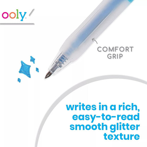 Ooly Oh My Glitter! Gel Pens, Set of 12, Retractable Glitter Pens with Functional Clips & Comfort Grip