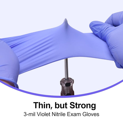 Disposable Nitrile Exam Gloves, 3mil, Medium, Box of 100, Violet Latex-Free for Medical & Food-Safe