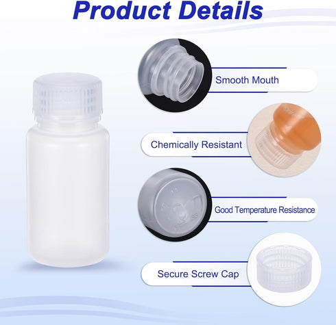PATIKIL 12 Pcs 60ml Reagent Bottles, PP Wide Mouth Round with Screw Cap for Lab Liquid Storage