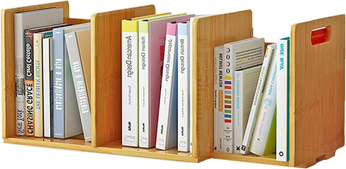 Expandable Desktop Bookshelf Organizer, Counter Bookcase Desk Storage Rack for Office Supplies, Kitchen, Bathroom (Size