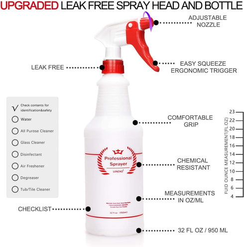 Plastic Spray Bottle 4 Pack, 32 Oz Heavy Duty Leak Proof Mist Empty Water Bottle for Cleaning, Planting, Pet
