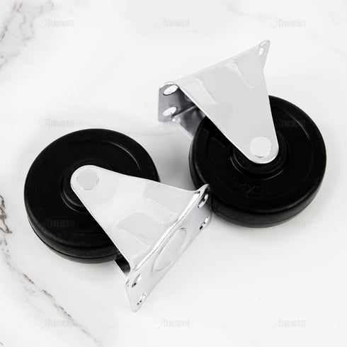 AUEAR 2 Pack Heavy Duty 3 Inch Rubber Caster Wheels, Fixed Black Casters with Rigid Non-Swivel Top Plate