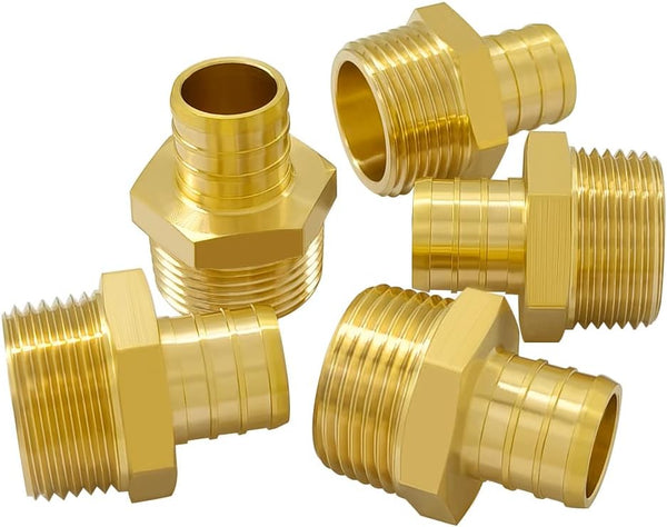 Hooshing 5 Pack Brass Crimp Fitting, 3/4 Inch x 3/4 Inch NPT Male Adapter