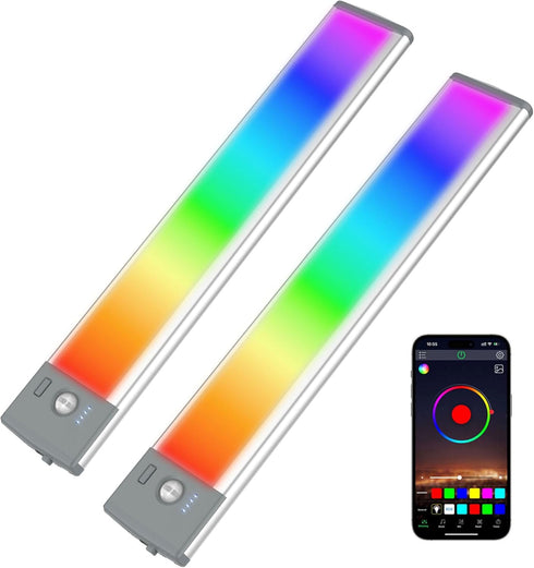 LEPOTEC Wall Lights, 10" Under Cabinet Lighting with Music Sync, 2200mAh Rechargeable