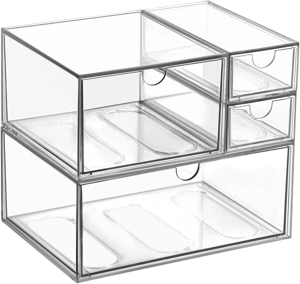 Makeup Drawer Organizer with 4 Drawers, Desk Storage for Office, Bathroom, Bedroom, Jewelry, and Stationery