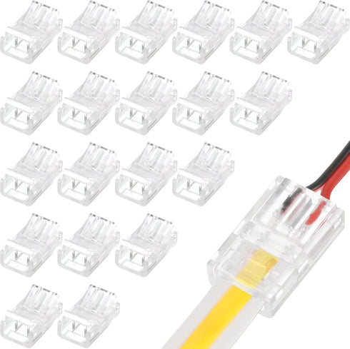 COB LED Strip to Wire Connector, 20 Pieces Waterproof Adapter Connectors for Solderless LED Light Strip (2 Pin, 8 mm)
