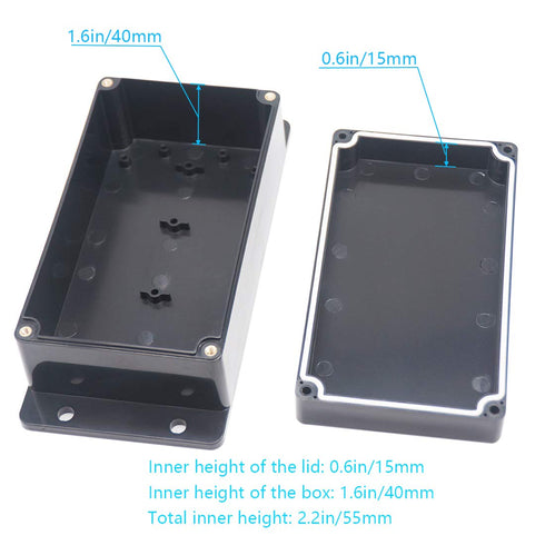 Zulkit Junction Box, ABS Plastic Dustproof Waterproof IP65 Electrical Boxes Project Enclosure, Black (Pack of 2)