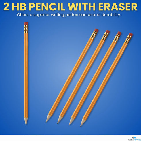 1InTheOffice Pre Sharpened Pencils #2, Pencils with Eraser, 2 HB, Wood-Cased, Black Lead, Yellow Barrel (144) by 1InTheOffice