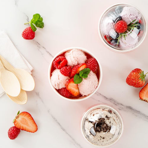 8-Ounce 50 Frozen Coppetta Dessert Cups, Disposable Ice Cream Cups - Lids Sold Separately, Sturdy, Red Paper Yogurt