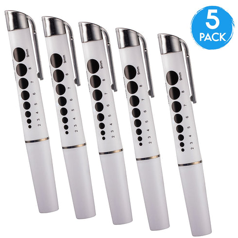 NOVAMEDIC 5 Pack LED Pen Light with Pupil Gauge, Reusable Medical Diagnostic Penlight for Doctors Nurses EMTs