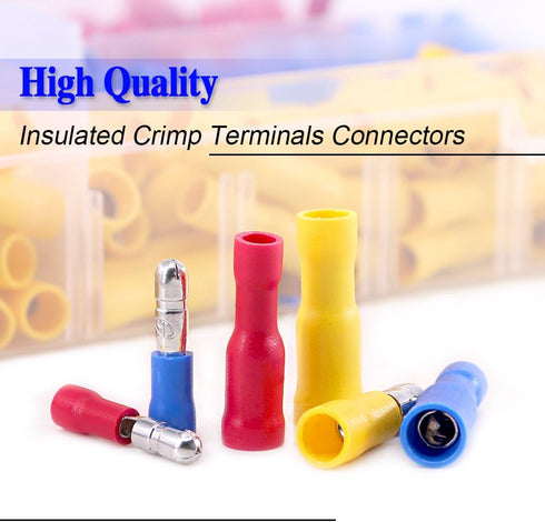Glarks 300pcs Insulated Quick Splice Female/Male Bullet Crimp Terminals Connectors Assortment Kit