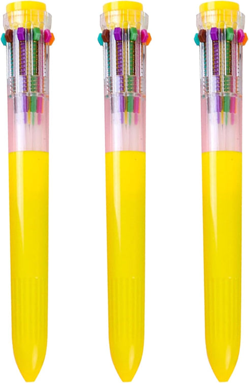 HeTaoCat Multicolor Pens 3 Pack, 0.5mm 10-in-1 Retractable Ballpoint Pens, 10 Colors Transparent Barrel for Office