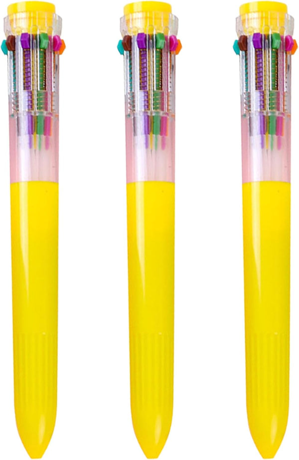 HeTaoCat Multicolor Pens 3 Pack, 0.5mm 10-in-1 Retractable Ballpoint Pens, 10 Colors Transparent Barrel for Office