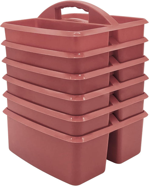 Teacher Created Resource Deep Rose Portable Plastic Storage Caddy 6-Pack, 3 Compartments for Classroom and Office