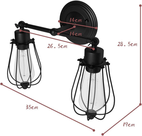 Bulb (2-Light) Tangkula Wall Sconce Wall Light Fixture Black Metal Industrial Vintage Rustic Retro Style Indoor Outdoor