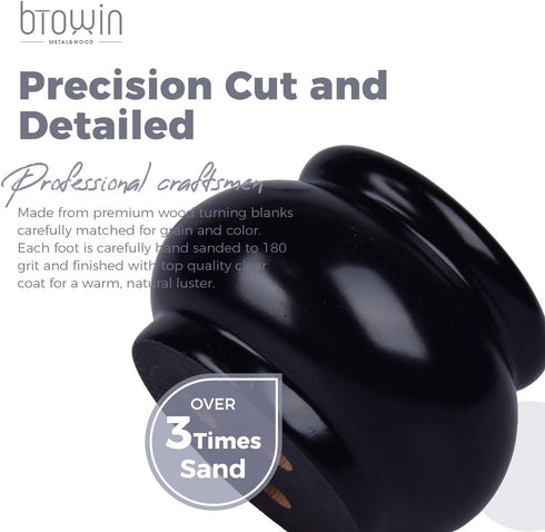 Btowin 2 inch 4Pcs 5/16'' Solid Wood Furniture Legs, Round Wooden Bun Feet with Threaded Hanger Bolts & Mounting Plate