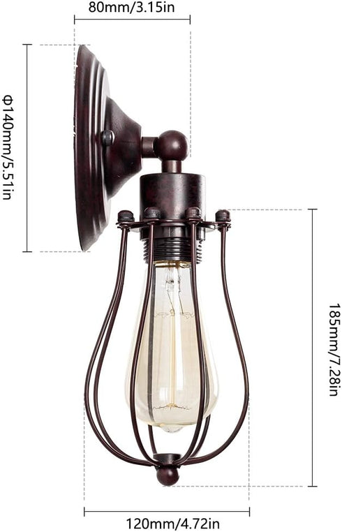 Bulb) LULING Industrial Wall Sconce Vintage Lighting Adjustable Lamp Rustic Wire Metal Cage Wall Light Shade Edison
