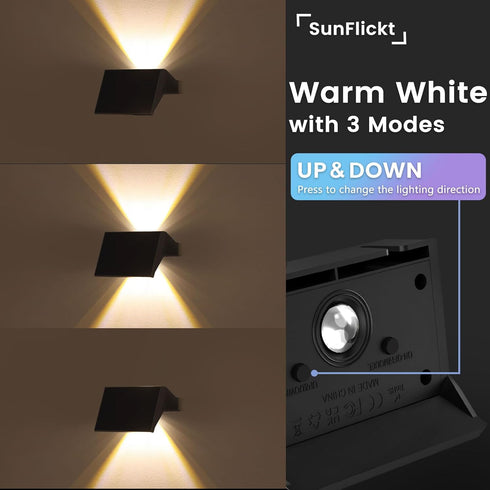6 Pack IP67 Solar Fence Lights Outdoor, Warm White Up and Down Solar Wall Lights, Waterproof LED Dusk to Dawn Solar