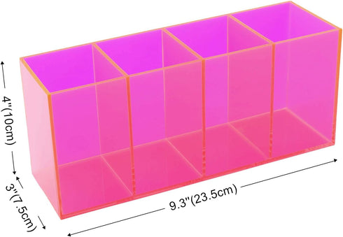 HappyDino Acrylic Pen Holder for Desk Colored Pencil Holder Cup Storage Makeup Brush Holder Organizer for Vanity, Thickened Version, Neon Pink by HappyDino