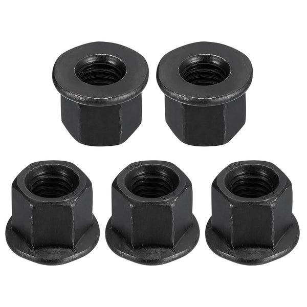 uxcell M12 Flange Hex Nuts, 5pcs Grade 10.9 Carbon Steel Black Oxide Finished