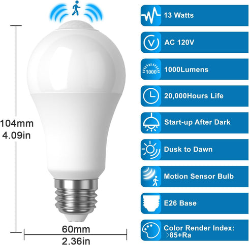 lanyue Bulb,Activated Bulb Bulb,13W 100W,E26 6000K Daylight,6 Packs Motion Sensor Light Detector Light Indoor,Dusk
