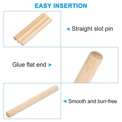 PATIKIL 3/8 Wooden Dowel Pins, 200 Pcs M10x100mm Hardwood Pegs for Crafts, Furniture, Door Art